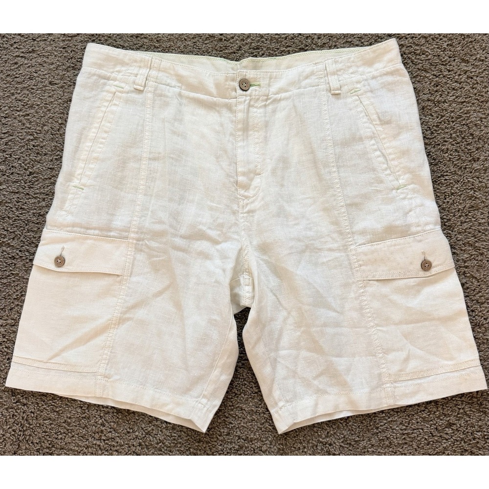 Tommy Bahama Relax 100% linen shorts Mens size 38 white beach resort